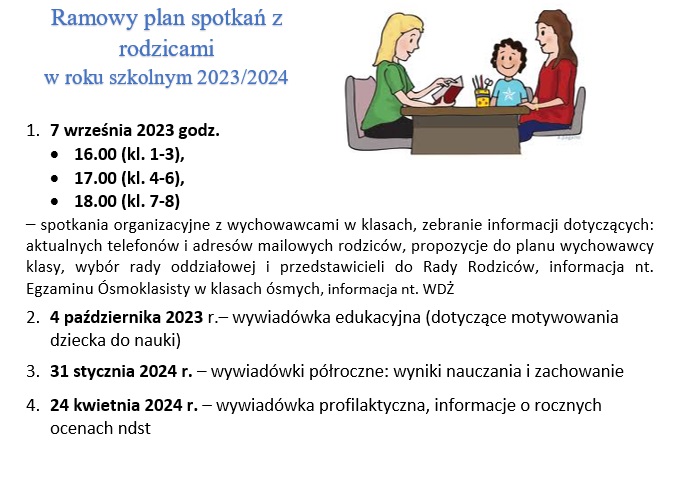 Plan spotkań z rodzicami w roku szkolnym 2023/2024